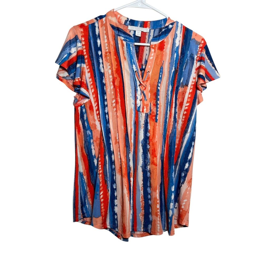 Juniper + Lime Blouse Women's Medium Watercolor Cage Short Sleeve Career Top